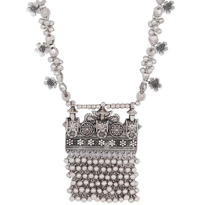 Teejh Nihan Silver Oxidised ghungroo Long necklace
