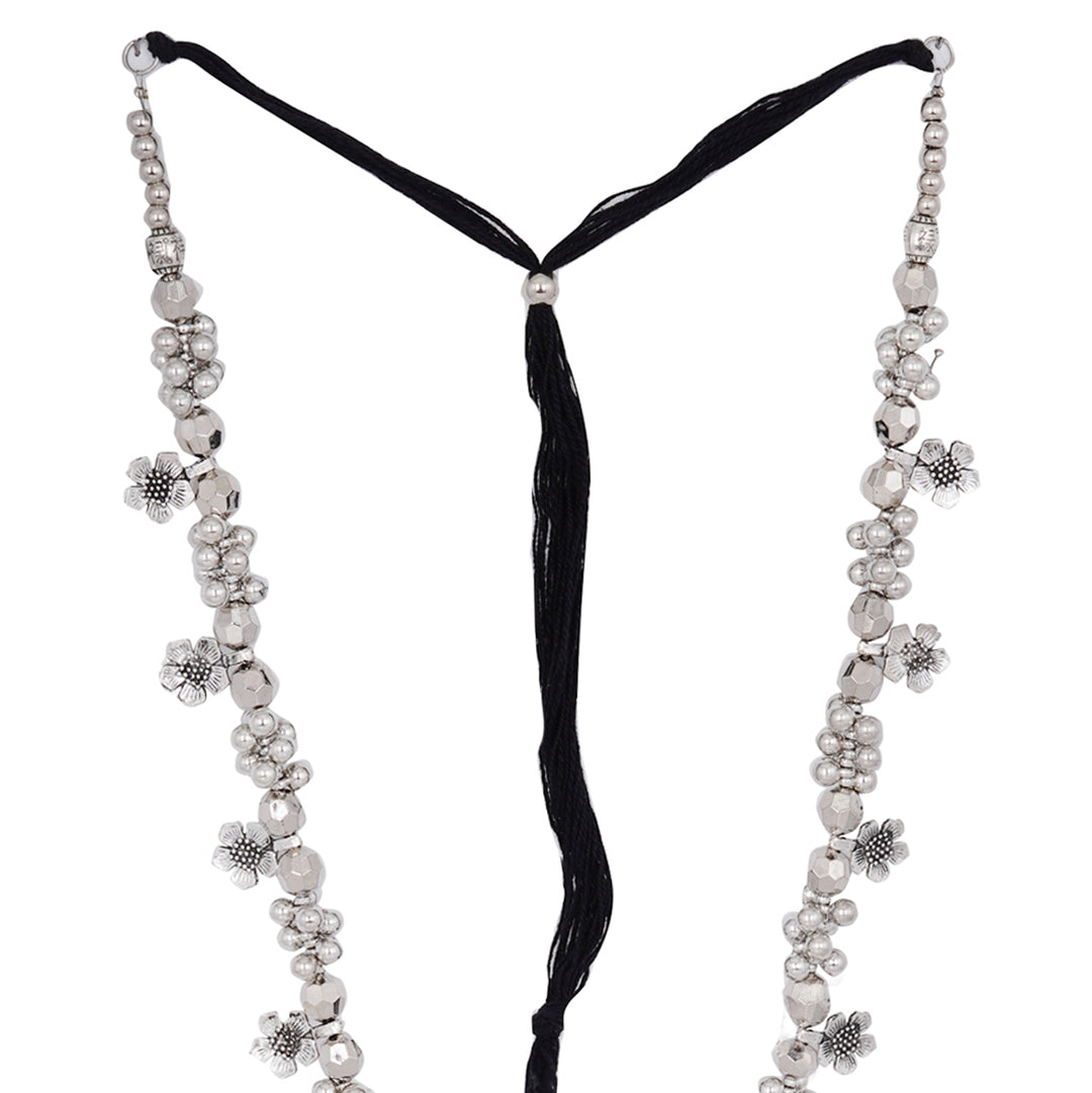 Teejh Nihan Silver Oxidised ghungroo Long necklace