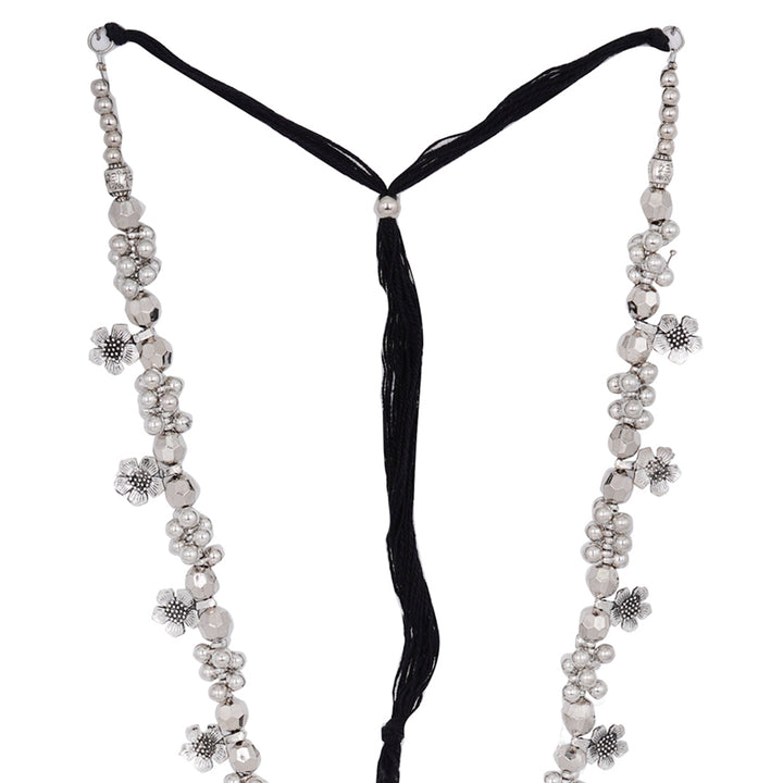 Teejh Nihan Silver Oxidised ghungroo Long necklace