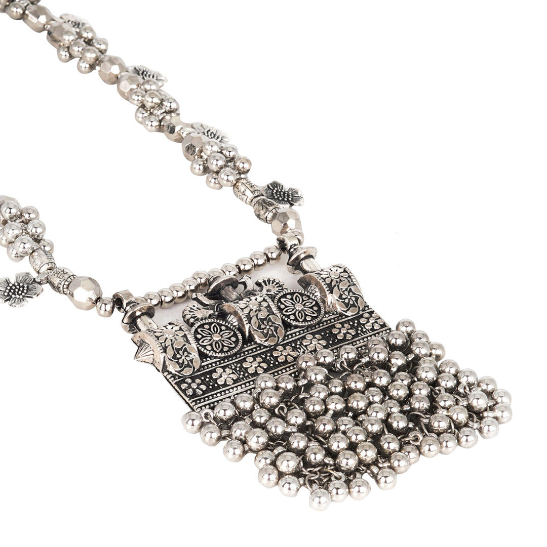 Teejh Nihan Silver Oxidised ghungroo Long necklace