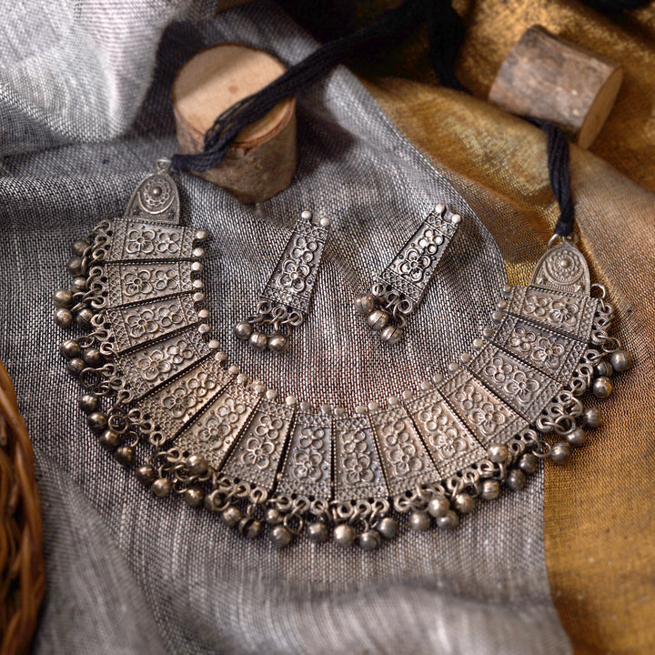 Teejh Mihira Silver Oxidised Choker Necklace Set