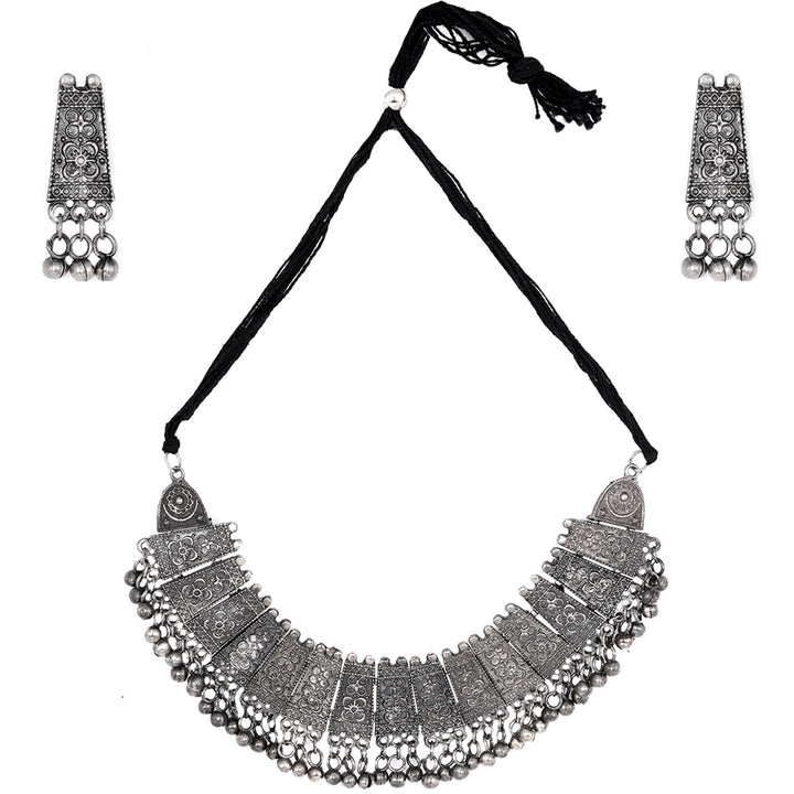 Teejh Mihira Silver Oxidised Choker Necklace Set