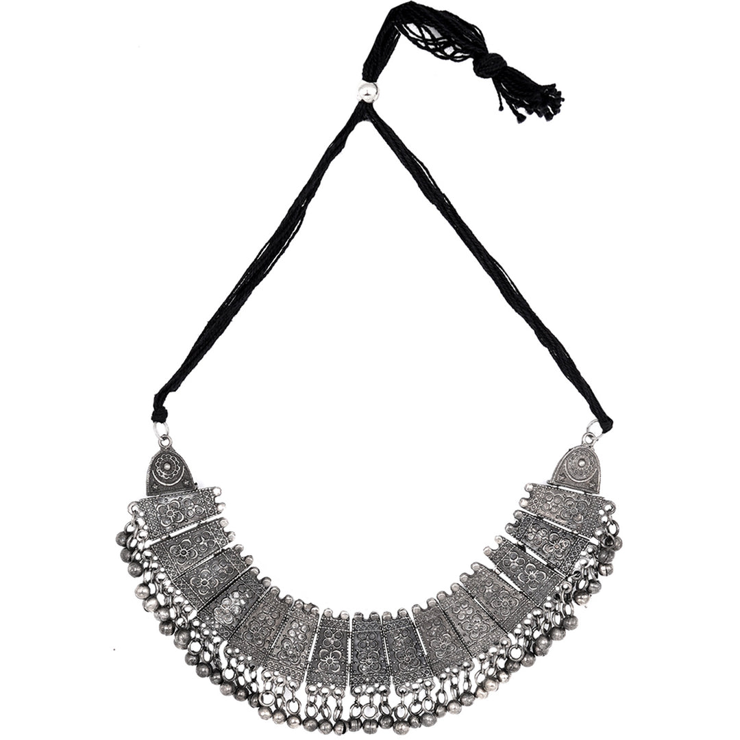 Teejh Mihira Silver Oxidised Choker Necklace Set