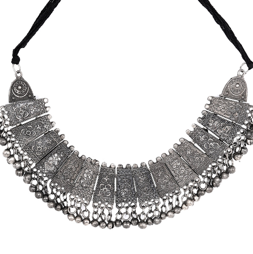 Teejh Mihira Silver Oxidised Choker Necklace Set