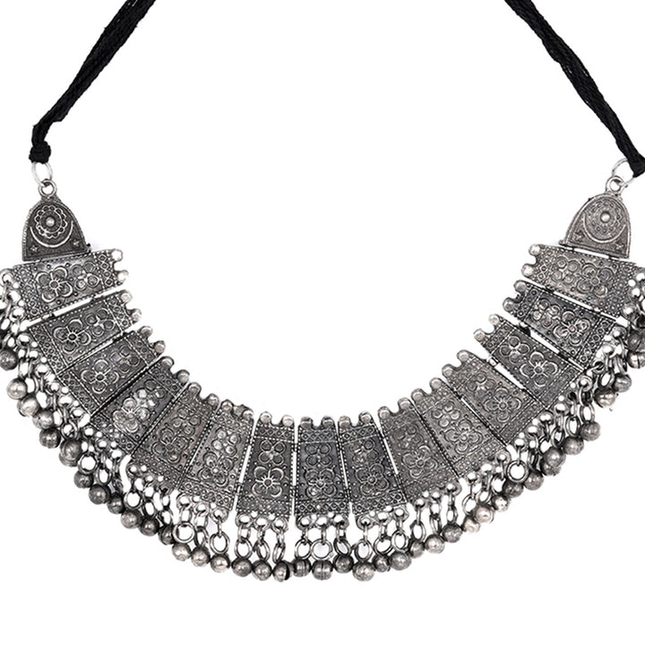 Teejh Mihira Silver Oxidised Choker Necklace Set