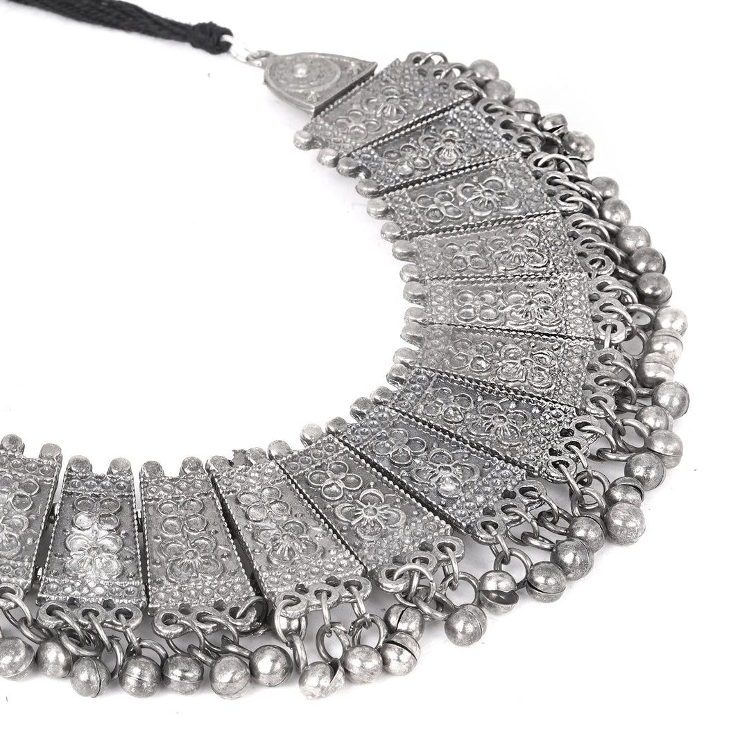 Teejh Mihira Silver Oxidised Choker Necklace Set