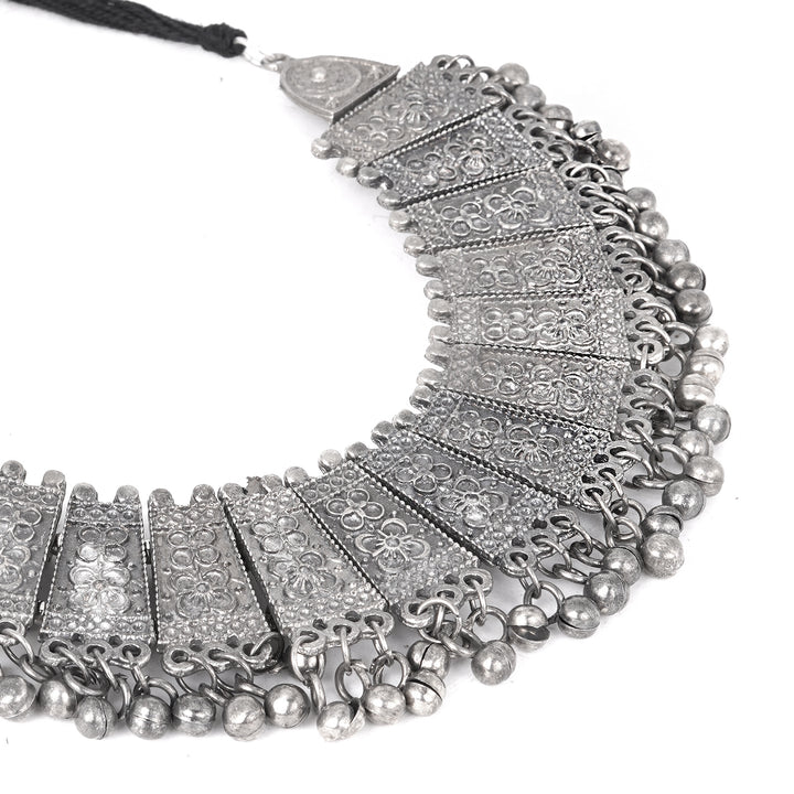 Teejh Mihira Silver Oxidised Choker Necklace Set