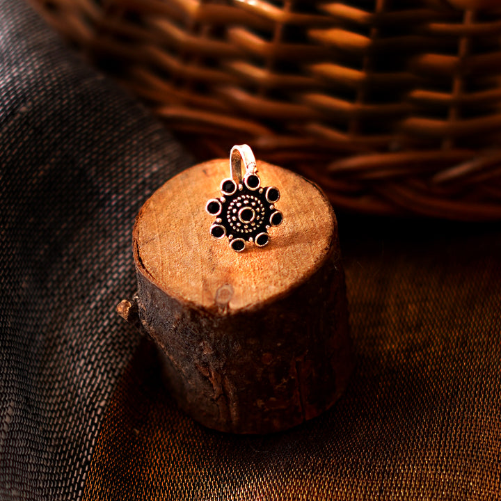 Teejh Aagamya Black Stone Silver Oxidised Nose Pin