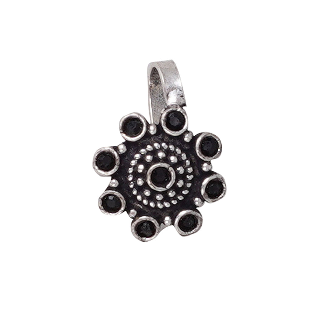 Teejh Aagamya Black Stone Silver Oxidised Nose Pin
