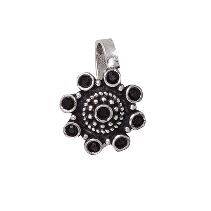 Teejh Aagamya Black Stone Silver Oxidised Nose Pin