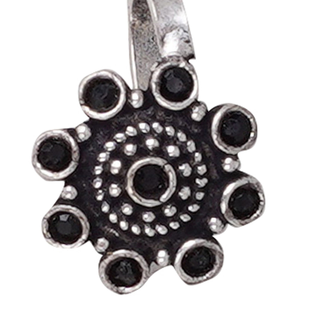 Teejh Aagamya Black Stone Silver Oxidised Nose Pin