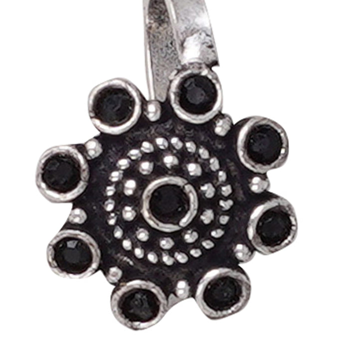 Teejh Aagamya Black Stone Silver Oxidised Nose Pin