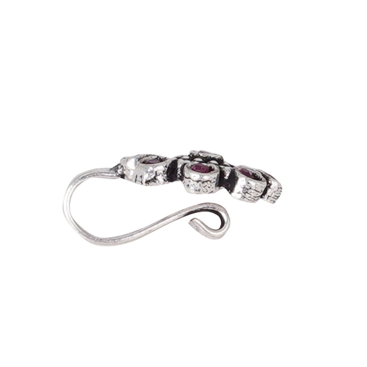 Teejh Aagamya Red Stone Silver Oxidised Nose Pin