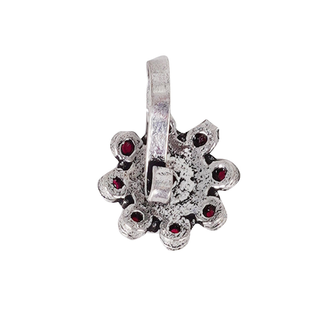Teejh Aagamya Red Stone Silver Oxidised Nose Pin