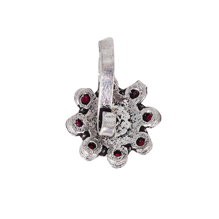 Teejh Aagamya Red Stone Silver Oxidised Nose Pin