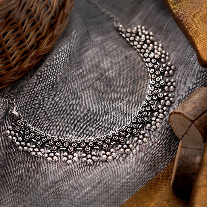 Teejh Praanvi Silver Oxidised Choker Necklace