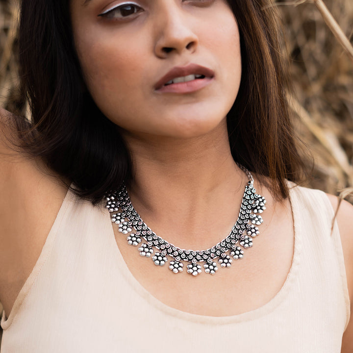 Teejh Praanvi Silver Oxidised Choker Necklace