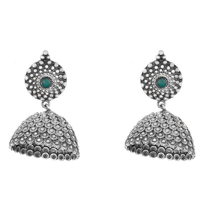 Teejh Dharvi Green Stone Antique Silver Jhumki