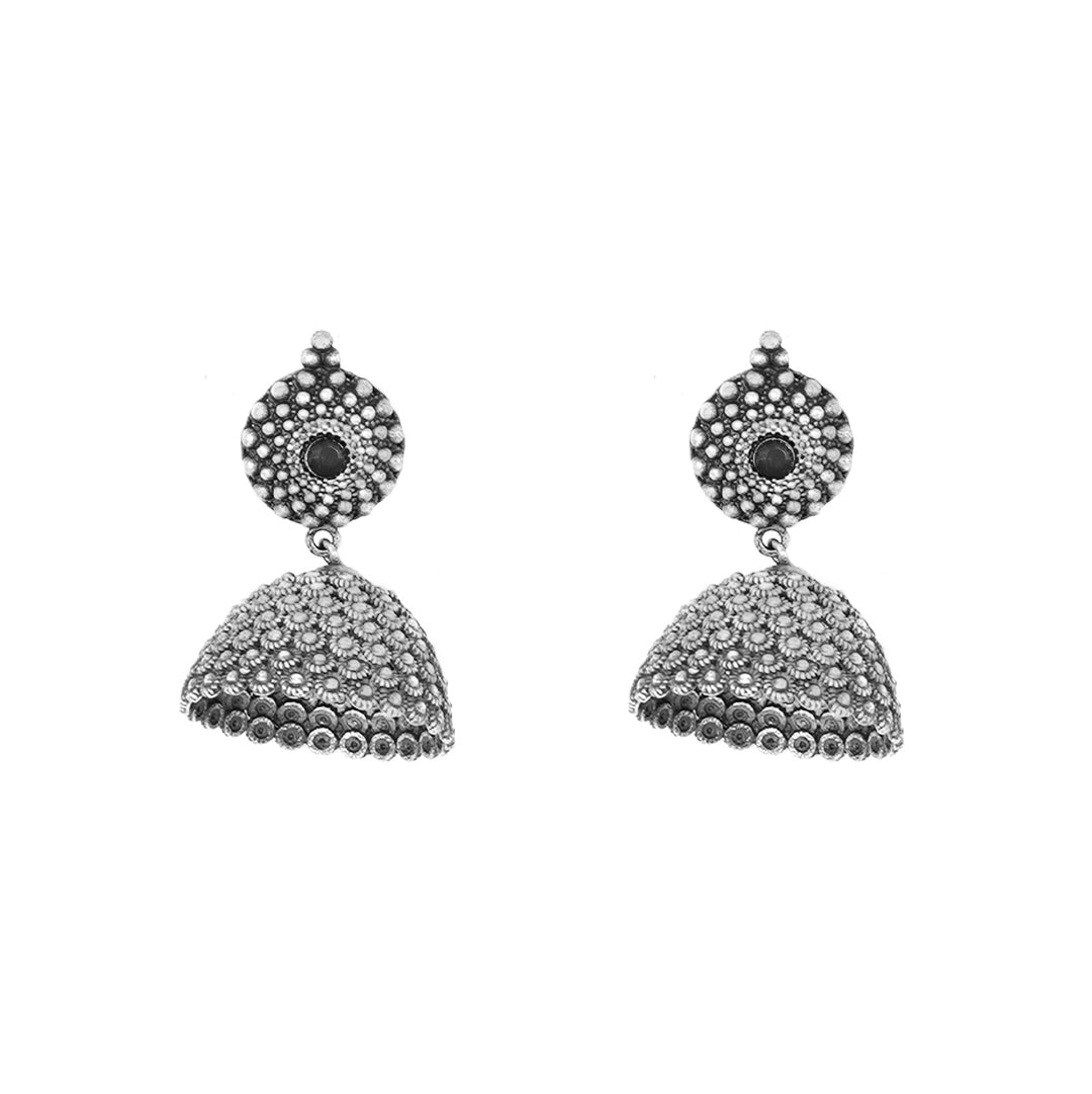 Teejh Dharvi Black Stone Antique Silver Jhumki