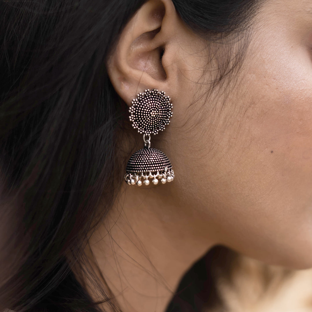 Teejh Rigvedita Floral Silver Oxidised Jhumki