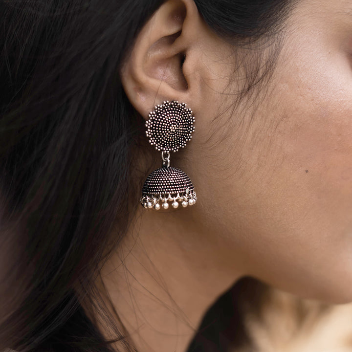 Teejh Rigvedita Floral Silver Oxidised Jhumki