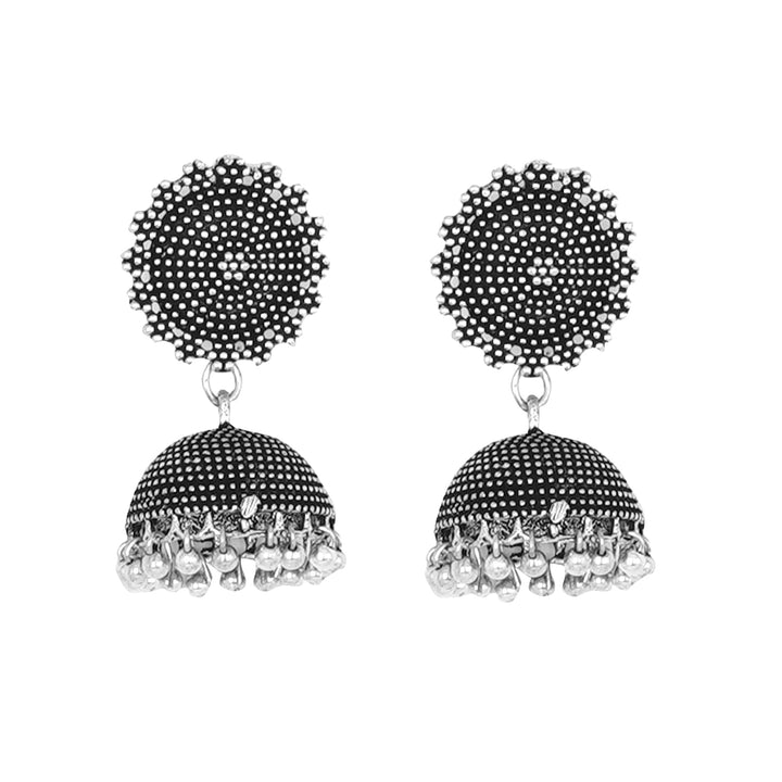 Teejh Rigvedita Floral Silver Oxidised Jhumki