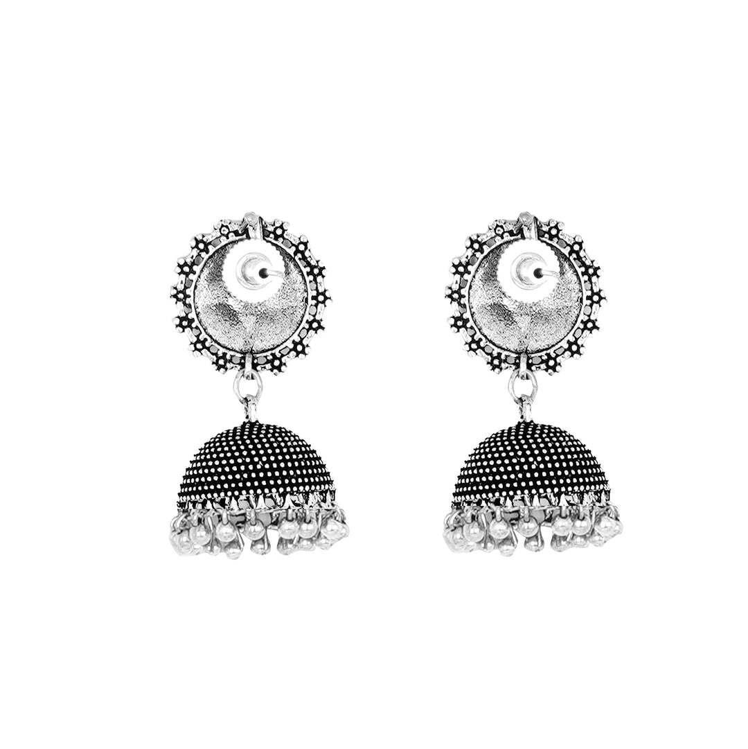 Teejh Rigvedita Floral Silver Oxidised Jhumki