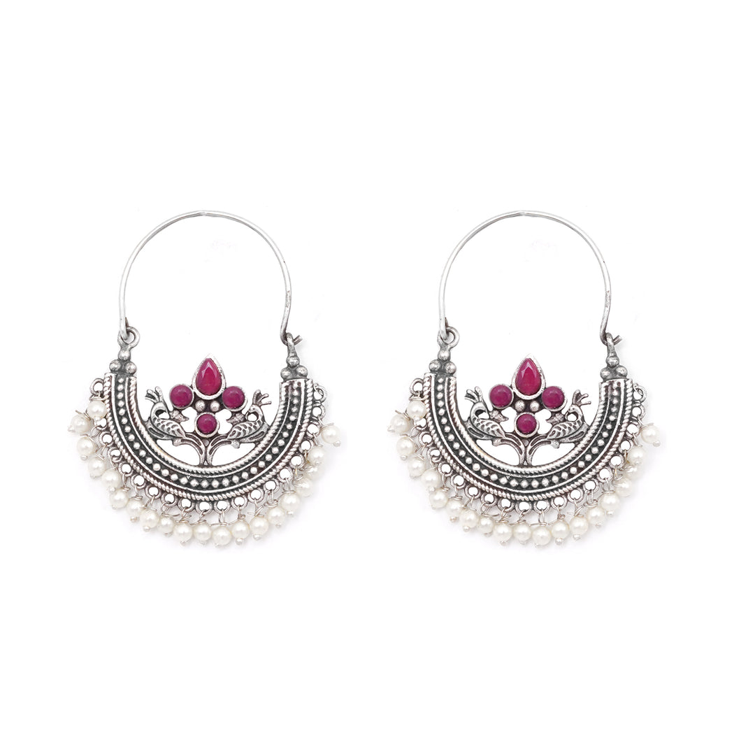 Teejh Saara Floral Red Stone Hoop Earrings
