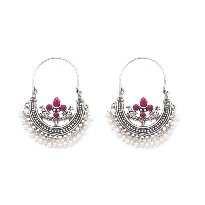 Teejh Saara Floral Red Stone Hoop Earrings