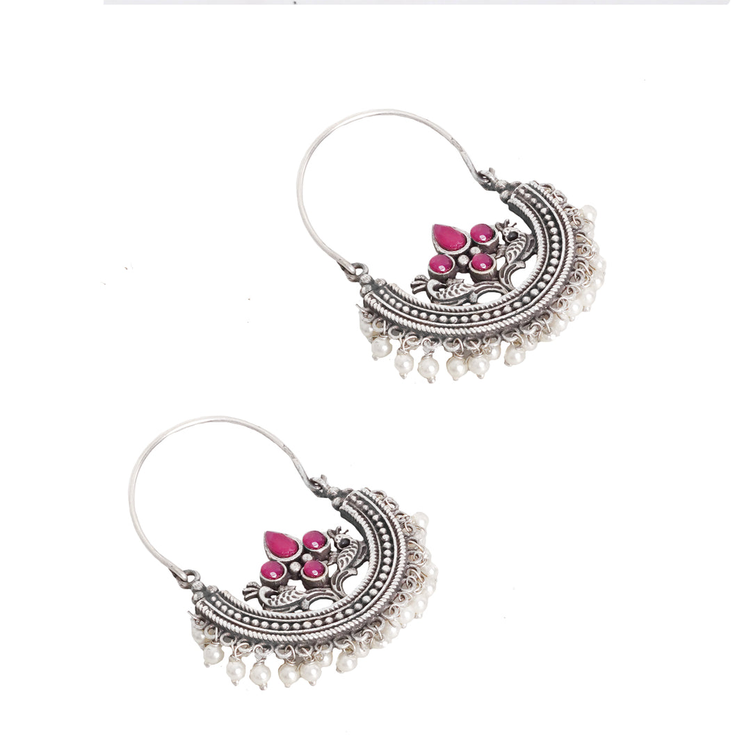 Teejh Saara Floral Red Stone Hoop Earrings