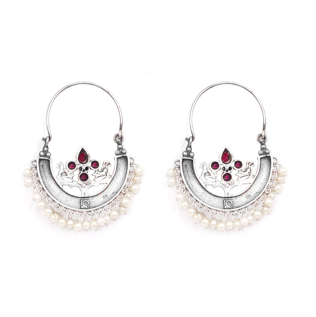 Teejh Saara Floral Red Stone Hoop Earrings