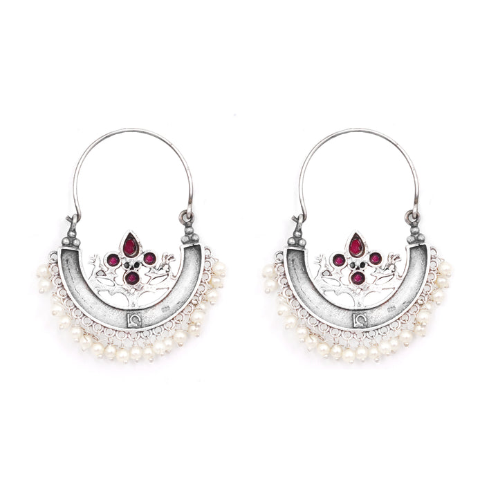 Teejh Saara Floral Red Stone Hoop Earrings