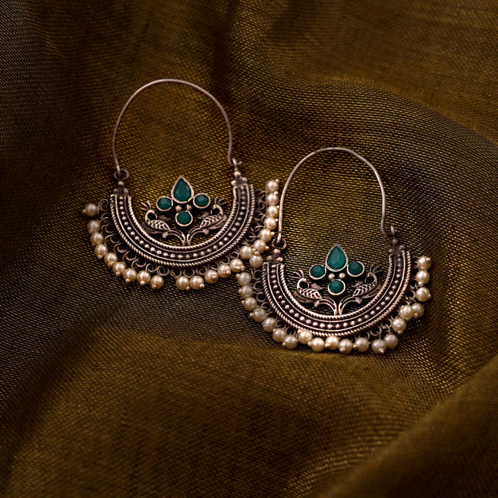 Teejh Saara Floral Green Stone Hoop Earrings