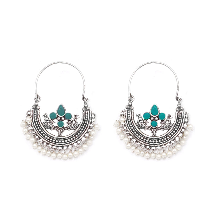 Teejh Saara Floral Green Stone Hoop Earrings