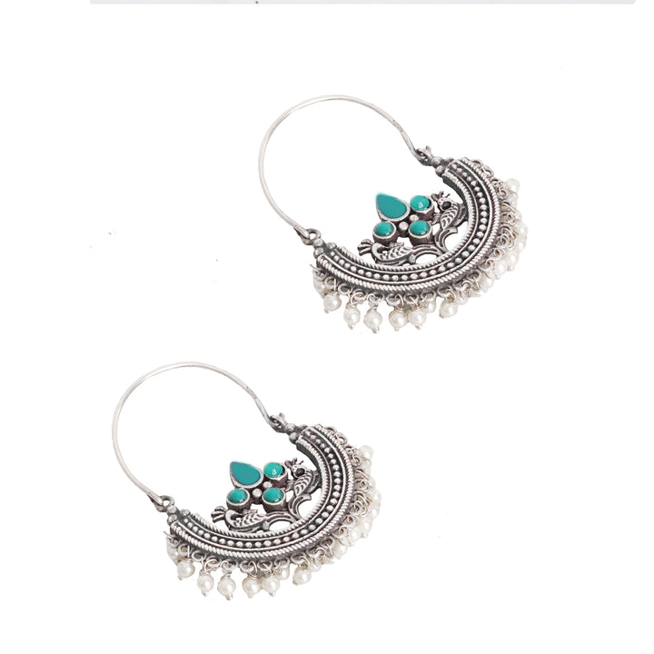Teejh Saara Floral Green Stone Hoop Earrings