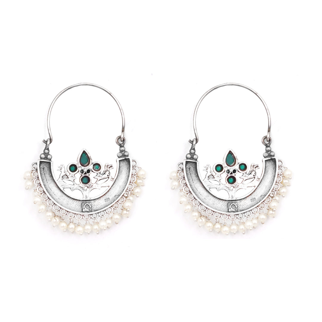 Teejh Saara Floral Green Stone Hoop Earrings