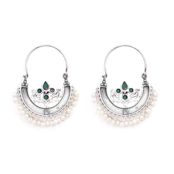 Teejh Saara Floral Green Stone Hoop Earrings