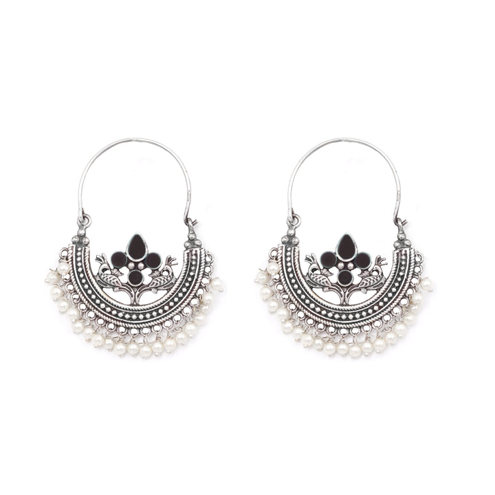 Teejh Saara Floral Black Stone Hoop Earrings