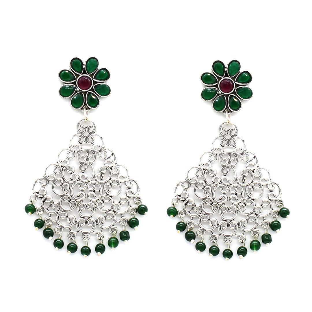 Jali Green Filigree Pearl Earrings - Teejh
