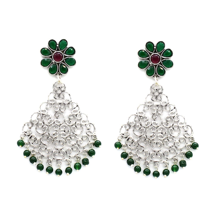Jali Green Filigree Pearl Earrings - Teejh