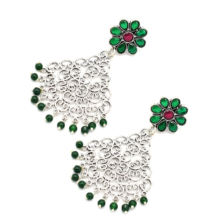 Jali Green Filigree Pearl Earrings - Teejh