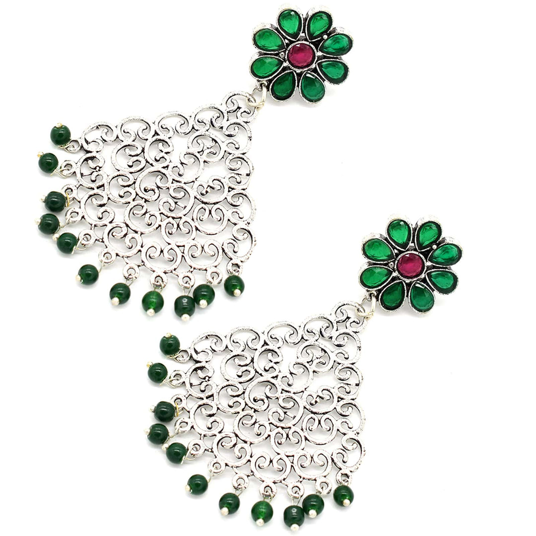 Jali Green Filigree Pearl Earrings - Teejh