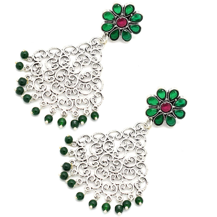 Jali Green Filigree Pearl Earrings - Teejh