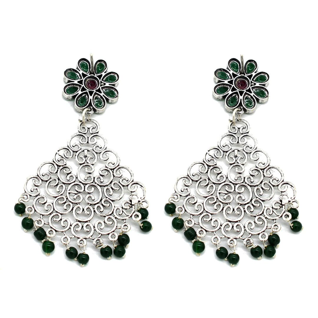 Jali Green Filigree Pearl Earrings - Teejh