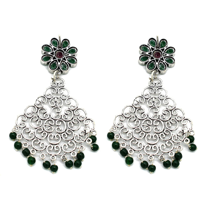 Jali Green Filigree Pearl Earrings - Teejh