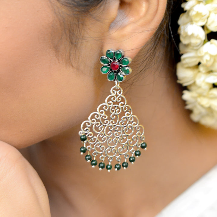Jali Green Filigree Pearl Earrings - Teejh