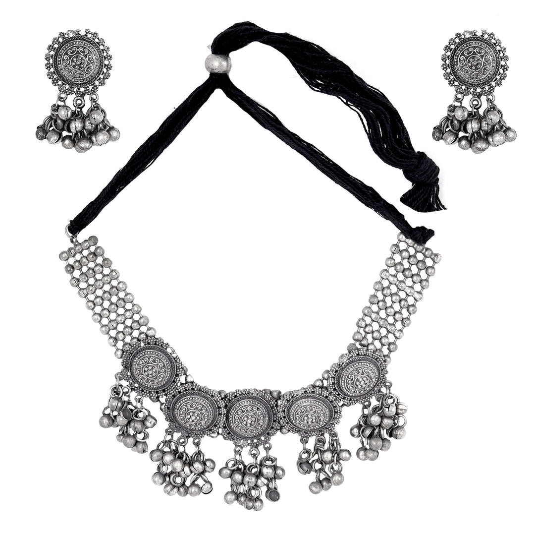 Teejh Kiva Silver Oxidised Ghungroo Necklace Set