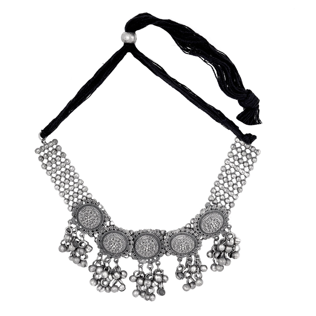 Teejh Kiva Silver Oxidised Ghungroo Necklace Set