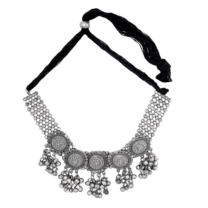 Teejh Kiva Silver Oxidised Ghungroo Necklace Set