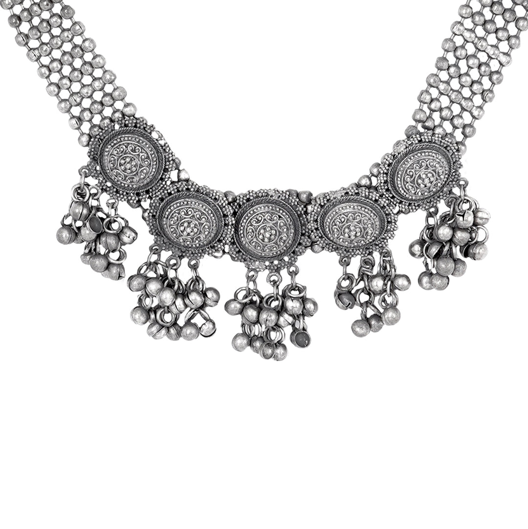 Teejh Kiva Silver Oxidised Ghungroo Necklace Set